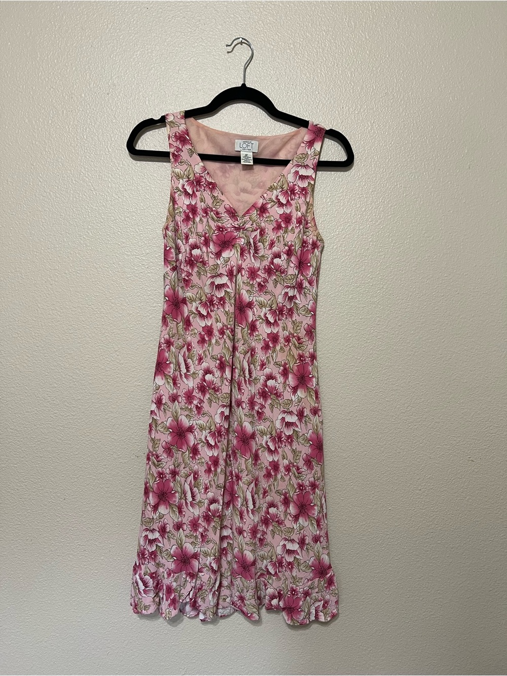 LOFT Pink Floral V-Neck Midi Dress